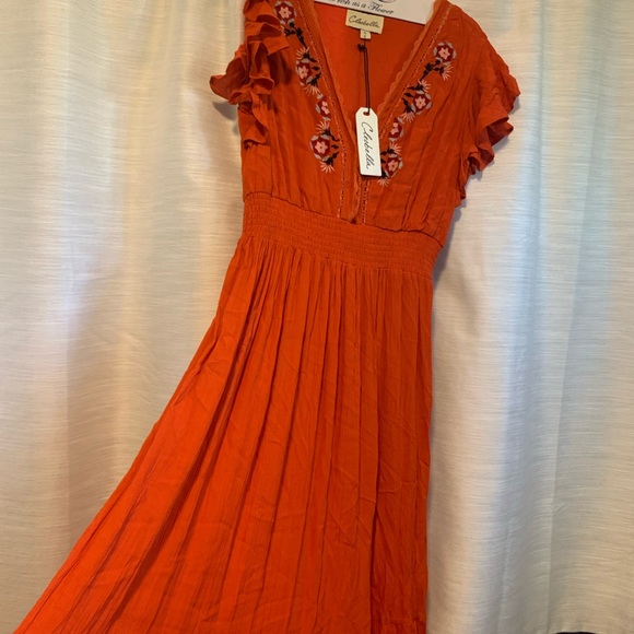 Cleobella Orange Maxi Dress with Floral Embroidery - Picture 3 of 5